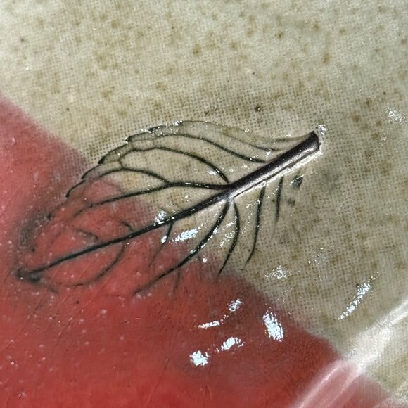 Handmade Ceramic Serving Tray With Leaf Imprints & Dual Handles Stamped Nittler - Picture 3 of 5